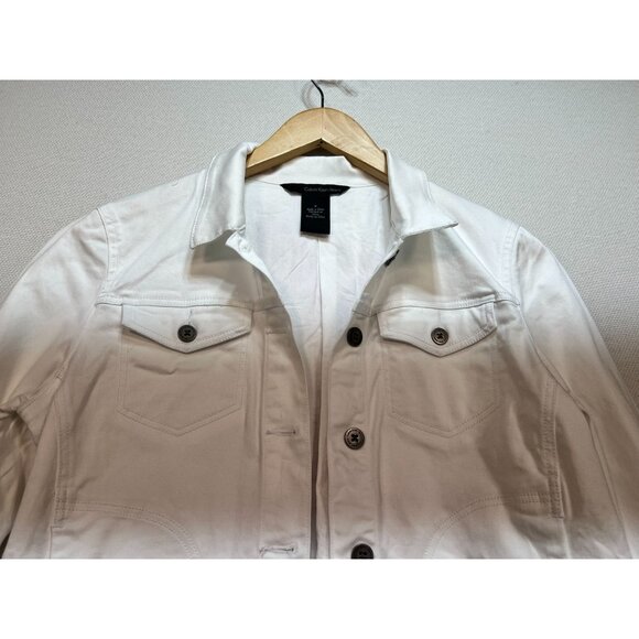 Calvin Klein Jeans Womens denim Jacket Medium White Button Front Embroidered - Picture 4 of 12